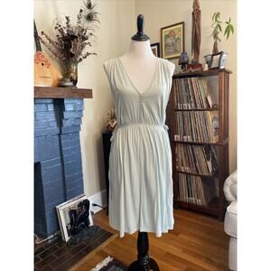 SYNERGY M Tie Tunic Embroidery Organic Cotton Knit Dress Eco Festival Boho Sage